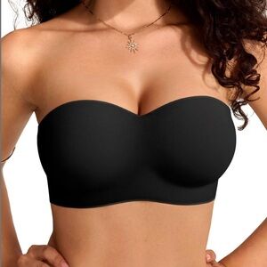 Vertvie Bandeau Bra Women 34B  Strapless Wireless Convertible Non-Slip BLACK New
